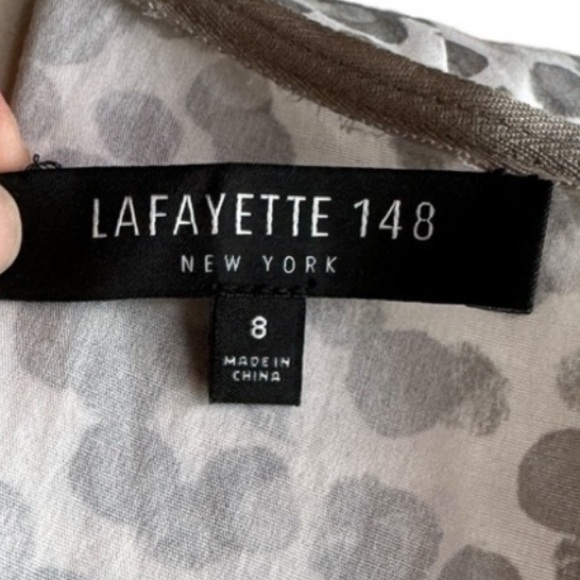 Lafayette 148 Gina dress in the Grey Painterly Dots ("Rain Multi") print SZ 8 - Picture 4 of 5